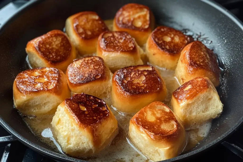 Cooking Hawaiian Roll French Toast on Skillet