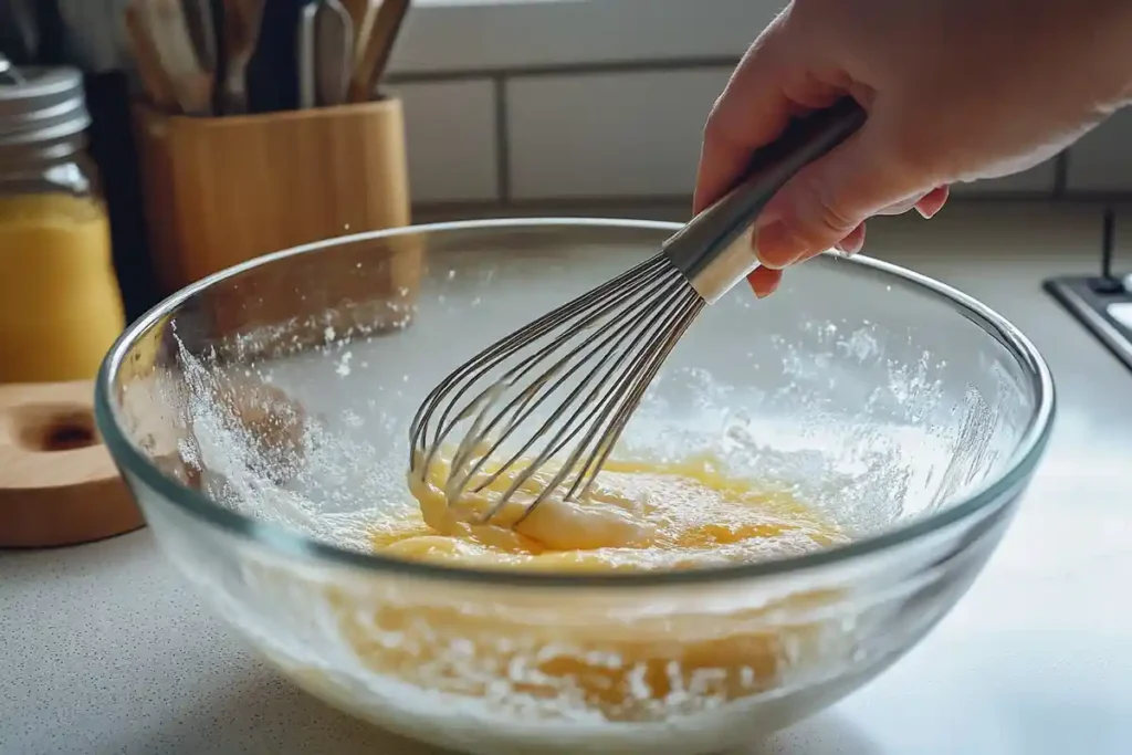 Whisking wet ingredients in a glass bowl, an essential step up.