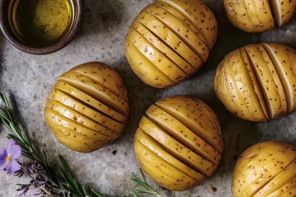 Raw Hasselback Potatoes with Olive Oil and Rosemary